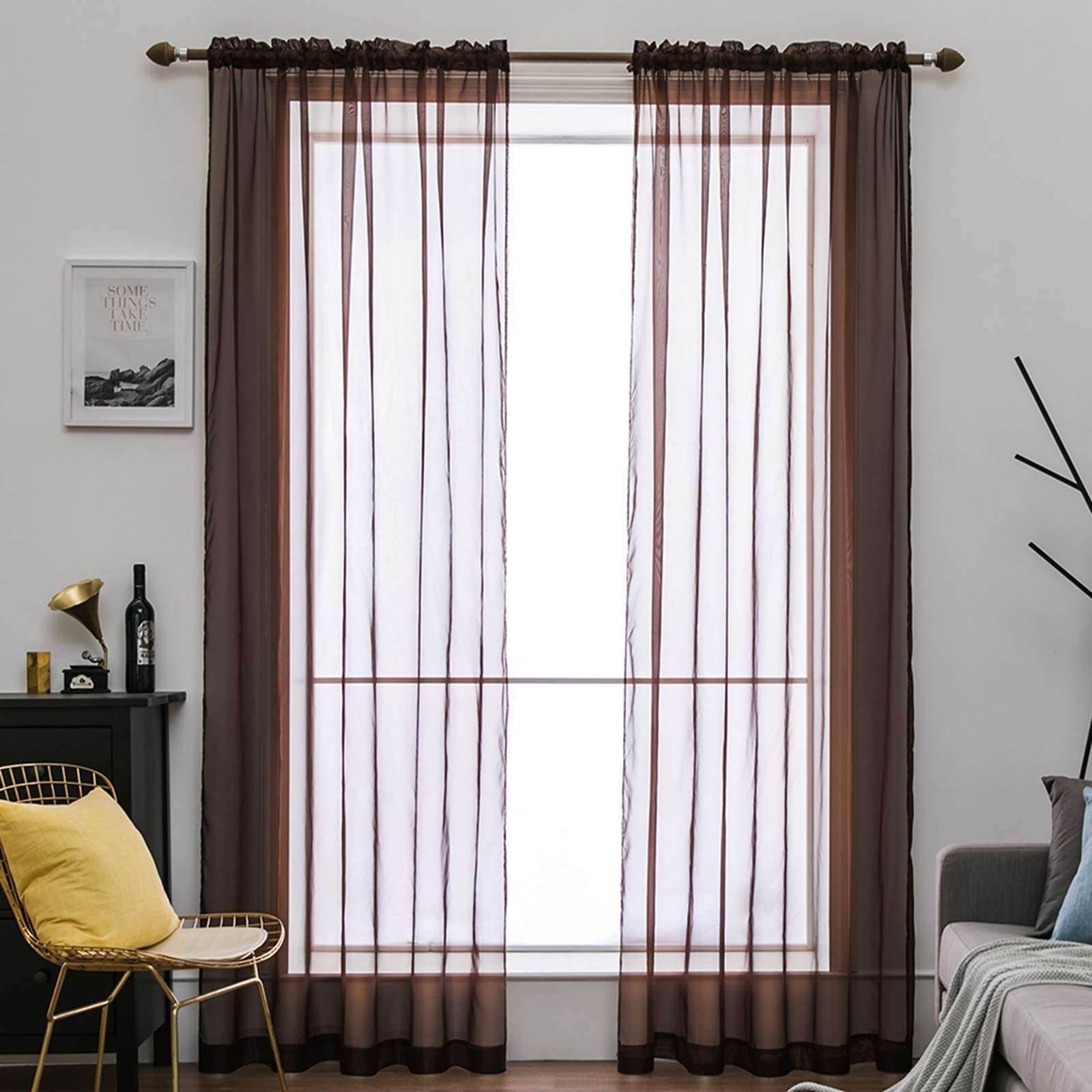MIULEE 2 Panels Solid Color Sheer Window Curtains Smooth Elegant Window Voile Panels/Drapes/Treatment for Bedroom Living Room Coffee 55" Wx110 L, Rod Pocket