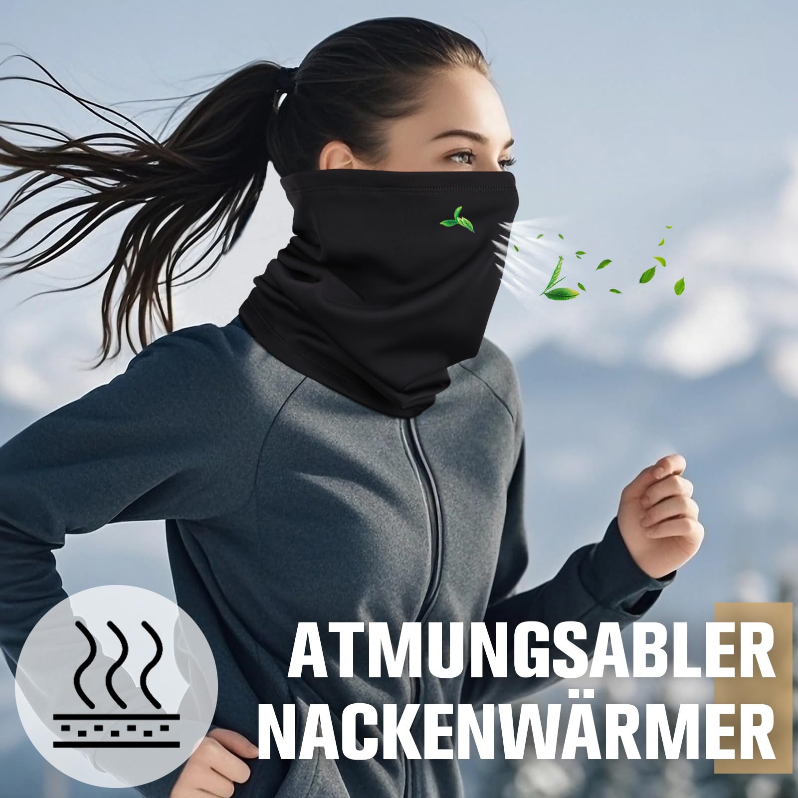 YANIKY Loopschal Multifunktionstuch Winddicht Schlauchschal Neckwarmer Herren Ski Gesichtsschutz Halstuch Thermal Fleece Sportschal Halswärmer für Skifahren Fahrrad Jogging ﻿ (Schwarz) 6