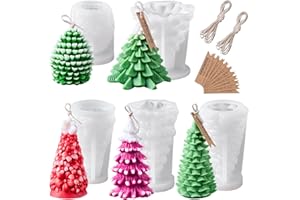 DACIES Christmas Silicone molds 5 PCS Christmas Tree Pine Cone Candle Molds for Candle Making Wax Mold 3D Tree Resin Soap Craft Chocolate Ornament Silicone Mold with 10m Candle Rope DIY Xmas Gift Home Decor