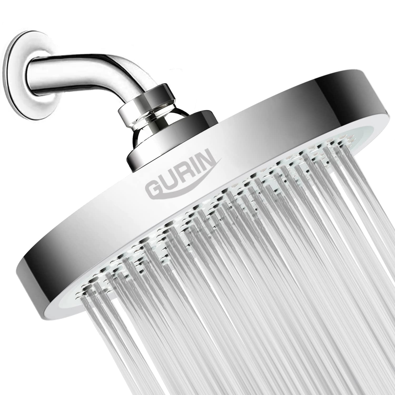 Gurin Shower Head High Pressure Rain, Luxury Bathroom Showerhead with Chrome Plated Finish, Adjustable Angles, Anti-Clogging Silicone Nozzles (California 1.8 GPM)