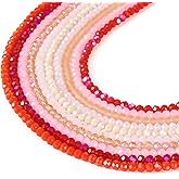Beadthoven 1190pcs 4mm Faceted Glass Rondelle Beads for Jewelry Making, Pink Red Briolette Crystal Glass Beads Tiny Gemstone Strand Loose Beads for Bracelet Necklace Earring DIY Crafts Supplies