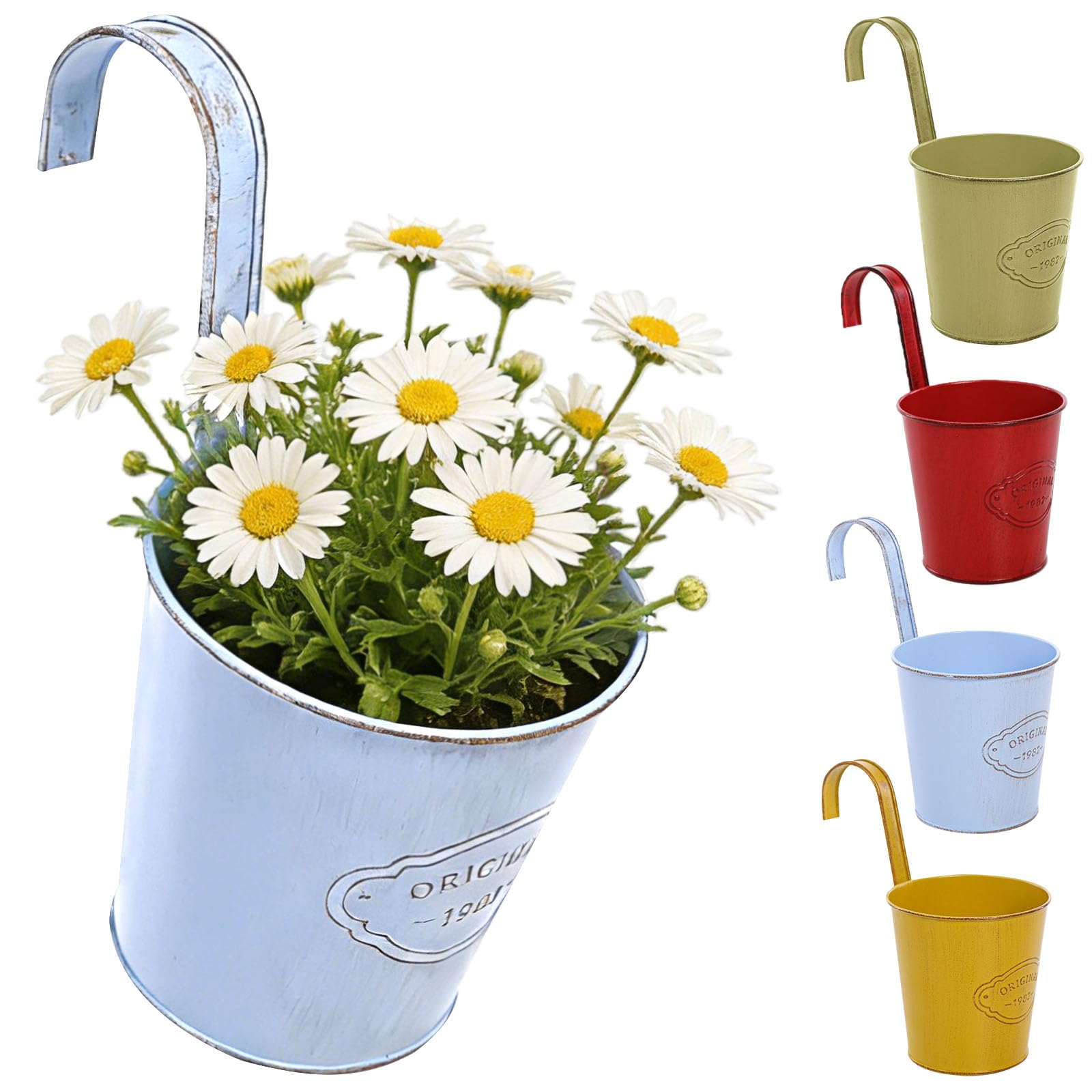 CITÉTOILE 4 Pcs Metal Hanging Flower pot With Drainage Hole, Colorful Small Plant Pot Vase With Detachable Hook, Vintage Style Decor for balcony Wall Home Office Garden Outdoor et Intdoor