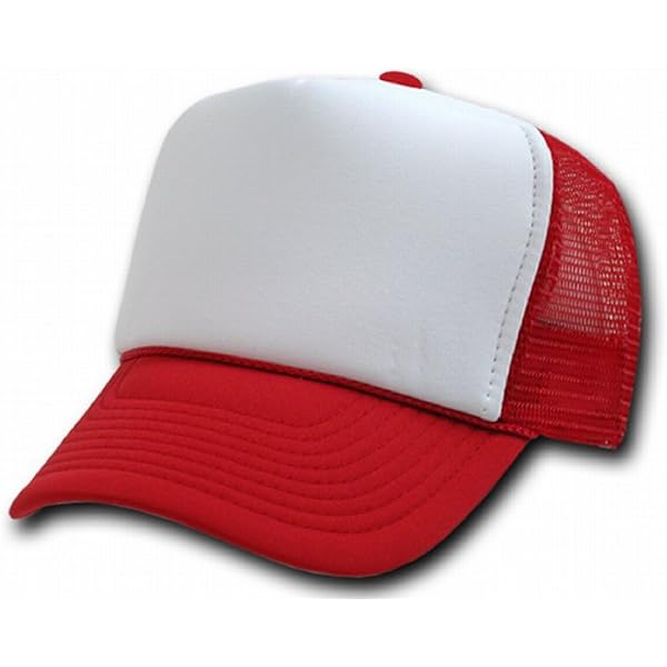 RED AND WHITE MESH TRUCKER STYLE CAP HAT CAPS HATS ADJUSTABLE at