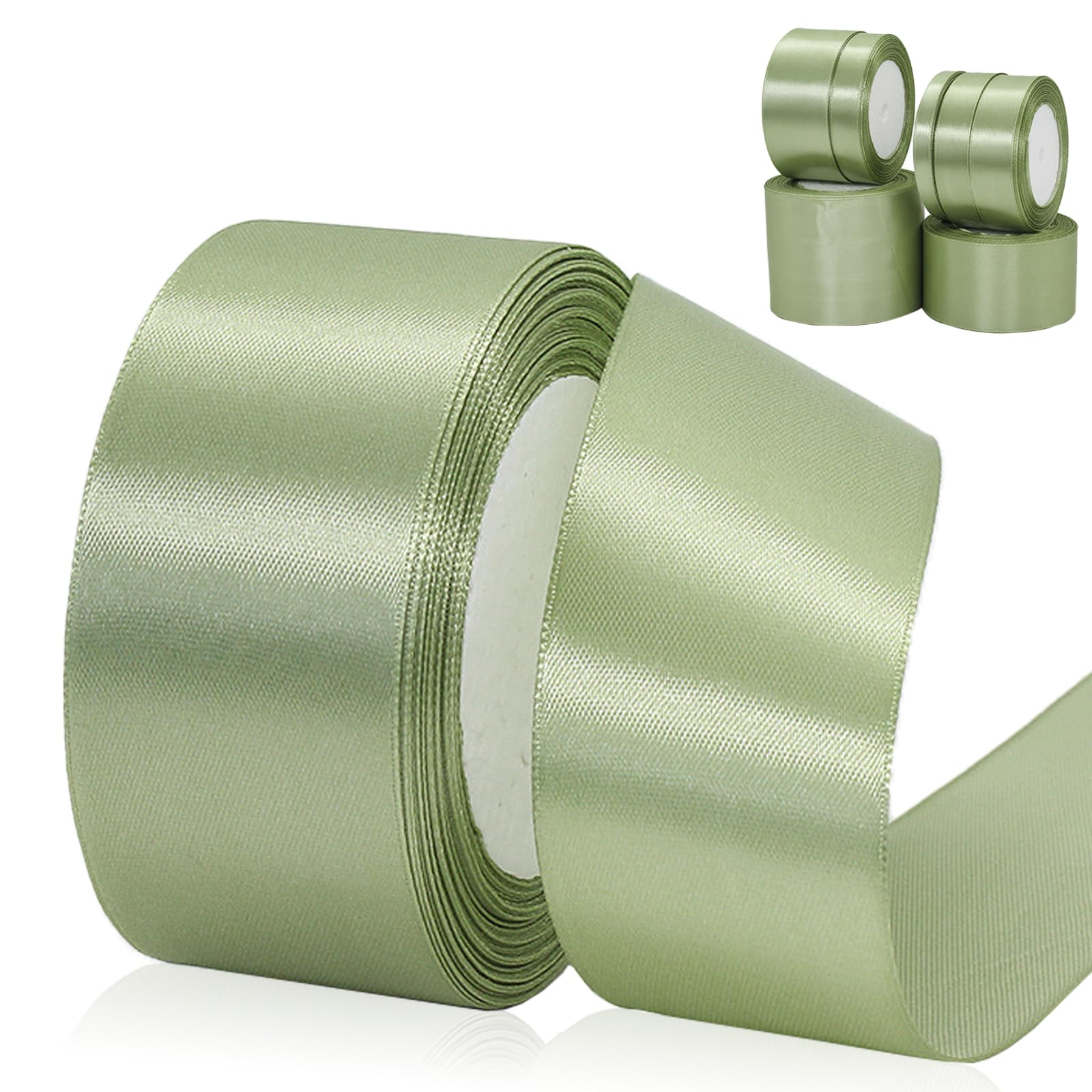 POPOYU 40mm Sage Green Satin Ribbon, 23M 1.5Inch Wide Solid Polyester Fabric Double Sided Satin Decorative Ribbon for Gift Wrapping, Wedding, Floral & Xmas Presents Gift Party Decoratin Ribbons
