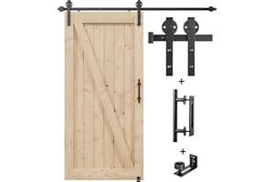 EaseLife 6FT Sliding Barn Door Hardware Track Kit & Handle,Big Industrial Spoke Wheel Pulley,Wall Mount,Slide Smoothly Quietly,Easy Install,Black,72" Track Fit for 32-34" Wide Opening (No Door)