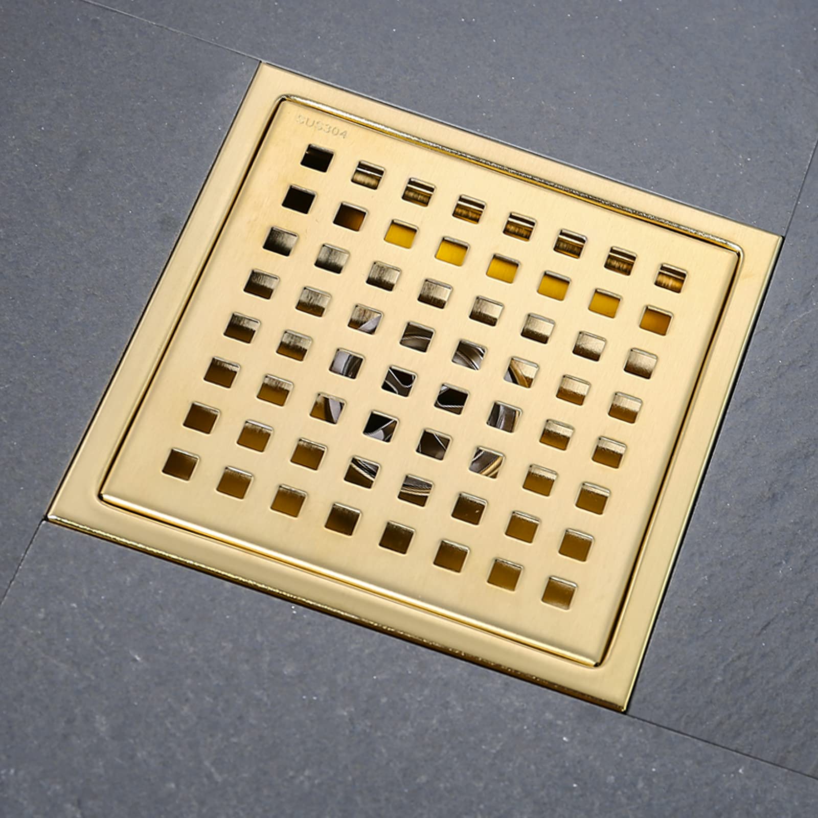 Photo 1 of 6-inch SUS304 Stainless Steel Square Shower Floor Drain with Tile Insert Grate Removable Multipurpose Invisible Look or Flat Cover,Brushed Stainless