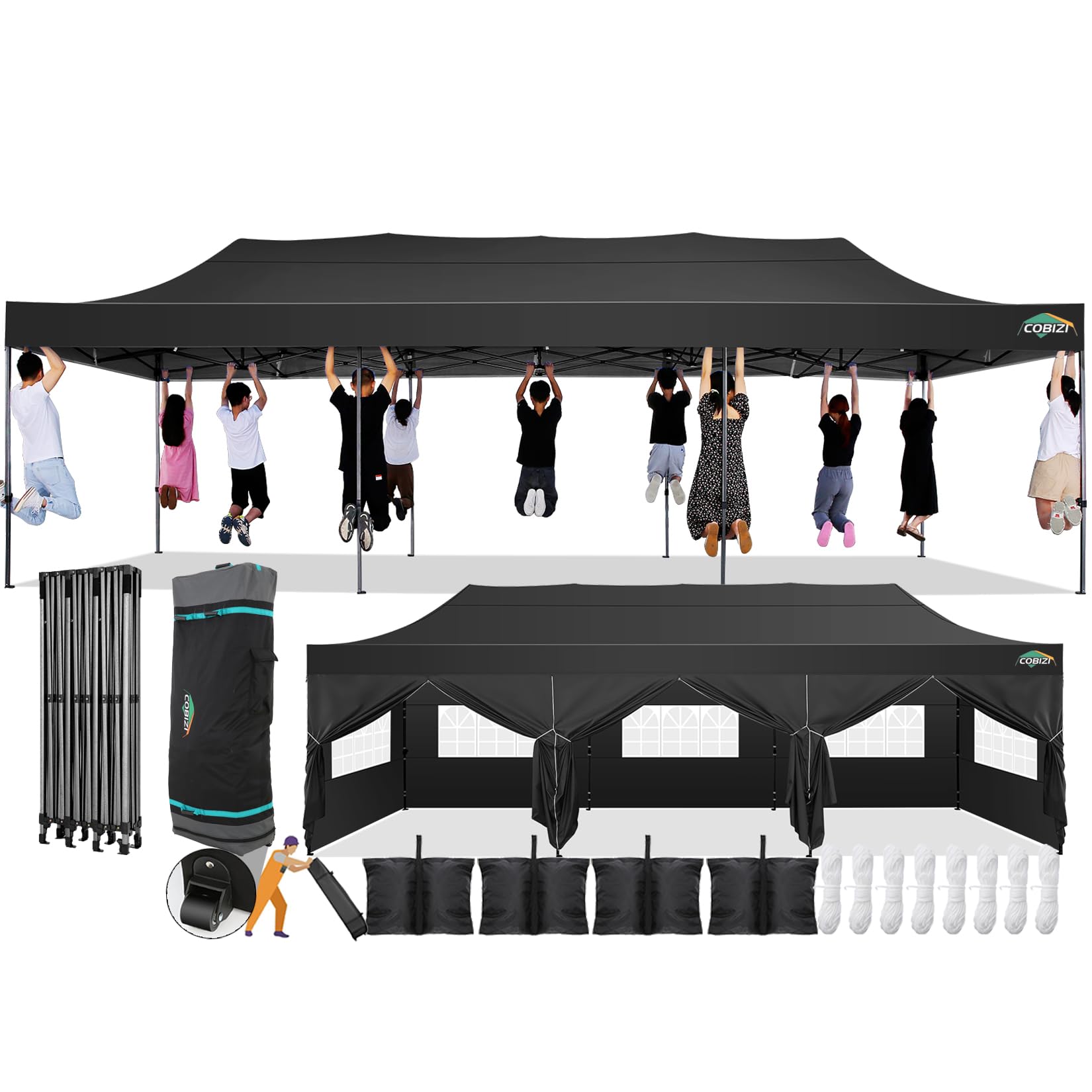 Photo 1 of 1 LEG DAMAGED


COBIZI 10x30 Pop Up Canopy with 8 Sidewall,Heavy Duty UPF 50+ All Season Wind Waterproof Commercial Outdoor Wedding Party Tents for Parties Canopy Gazebo with Roller Bag(10 x 30 ft Black)