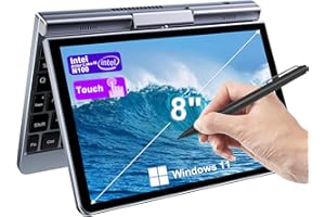 Crelander 2-in-1 Mini Laptop | 8-Inch Touchscreen Portable Small Pocket Computer | Intel 12th Gen N100 Processor | 12GB DDR5 RAM 1TB SSD | PD 30W Charging | WiFi6 BT5.2 |Backlit Keyboard |Windows 11