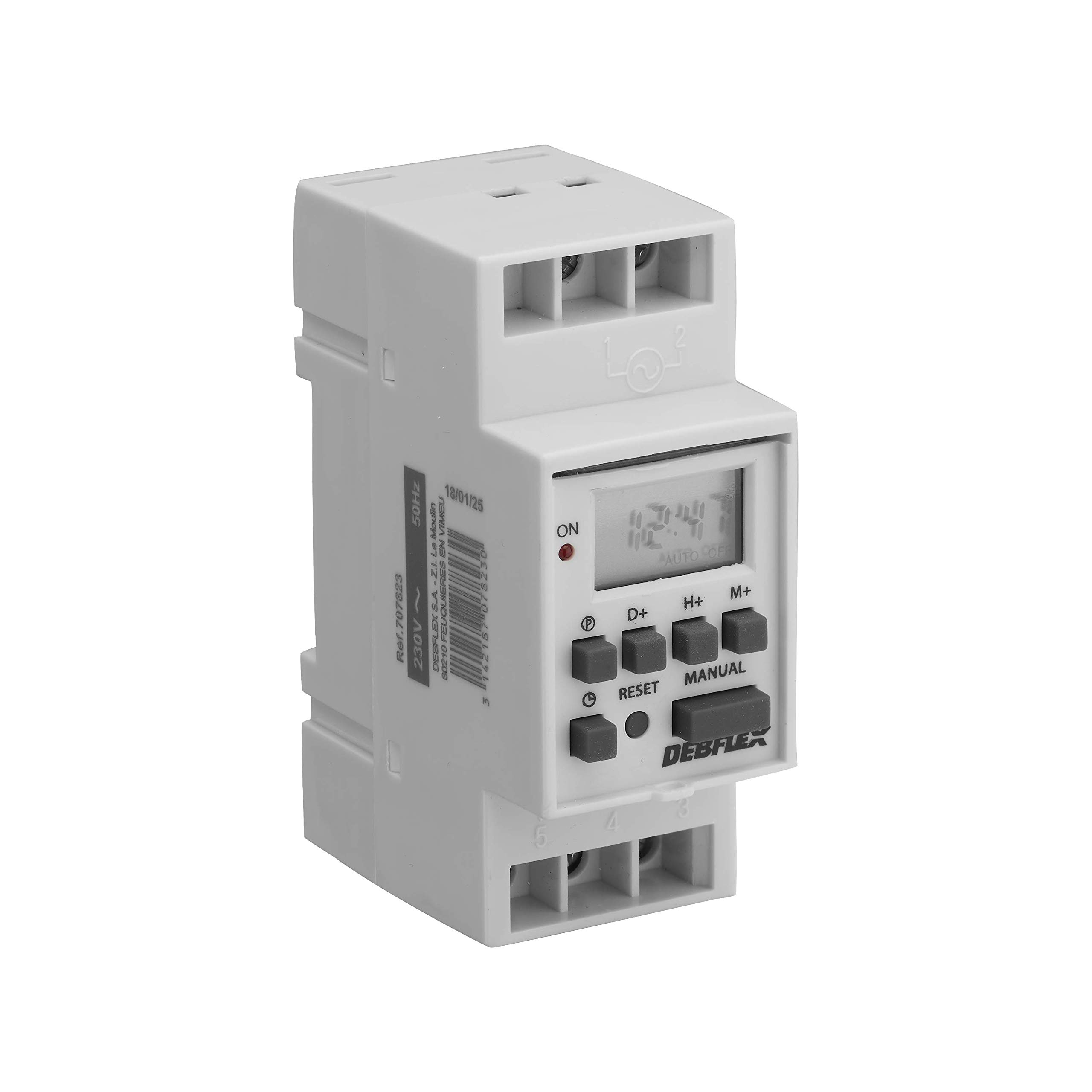 DEBFLEX - Modular Clock - Programmable Digital Clock for Electric Panel - Allows you to program the operation of electrical devices - DIN Rail Mount - Grey