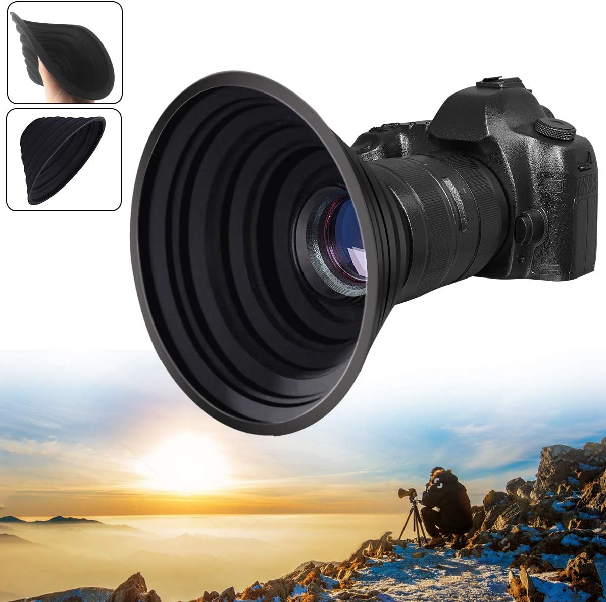 Ultimate Lens Hood, Camera Glare Adapter Collapsible Rubber Digital