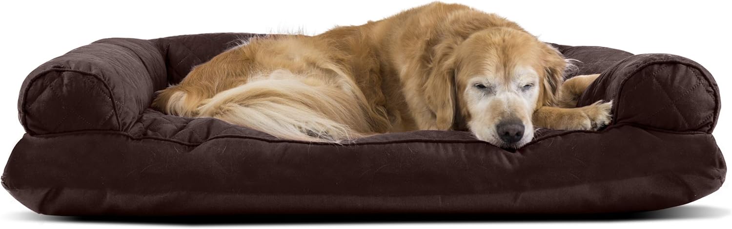 Furhaven Pet Dog Bed - Quilted Pillow Cushion Traditional Sofa-Style Living Room Couch Pet Bed with Removable Cover for Dogs and Cats, Coffee, Jumbo : Pet Supplies