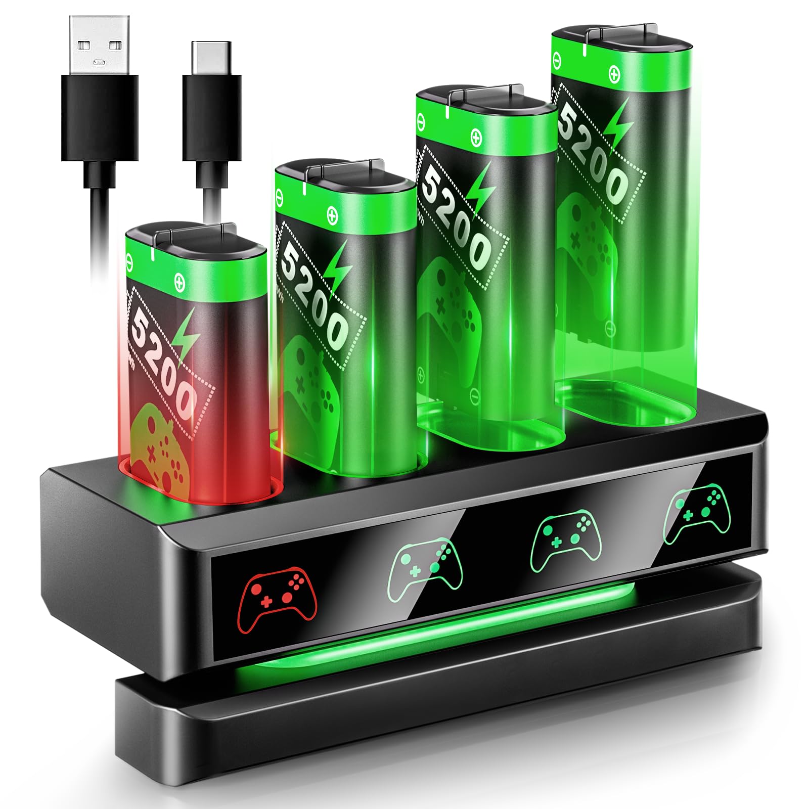 BRHE Rechargeable Xbox Controller Battery Pack，4x5200mWh Xbox Rechargeable Battery Pack for Xbox One，Battery Charger Station for Xbox One S/X,Xbox Series X|S