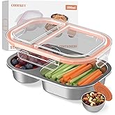 CODIEKEY Snackle Box Container,Dishwasher,Reusable Snack Containers With Lids,2 Compartment Stainless Steel Snack Containers,Fruits, Snacks,Nuts,Salad,travel,800ML,White&Orange,1 Pack