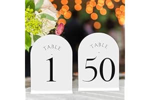 JOYIT Arch Wedding Table Numbers 1-50 with Stands – Double-Sided Printed 5" X 7" Acrylic Signs with White Background and Black Text, Perfect for Wedding Receptions, Parties, Anniversaries, and Events