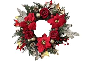 Christmas Winter Wreath with Large Flowers 16 Inch Christmas Holidays Outdoor Indoor Window Home Decor Xmas Farmhouse Decor w