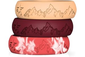 5starzz Premium Quality Fashion Silicone Wedding Ring for Men and Women, Rubber Wedding Band, Practical and Beautiful Mountains Design Inspired by Nature, 8 or 6 mm Wide, Comes in a Gift Box