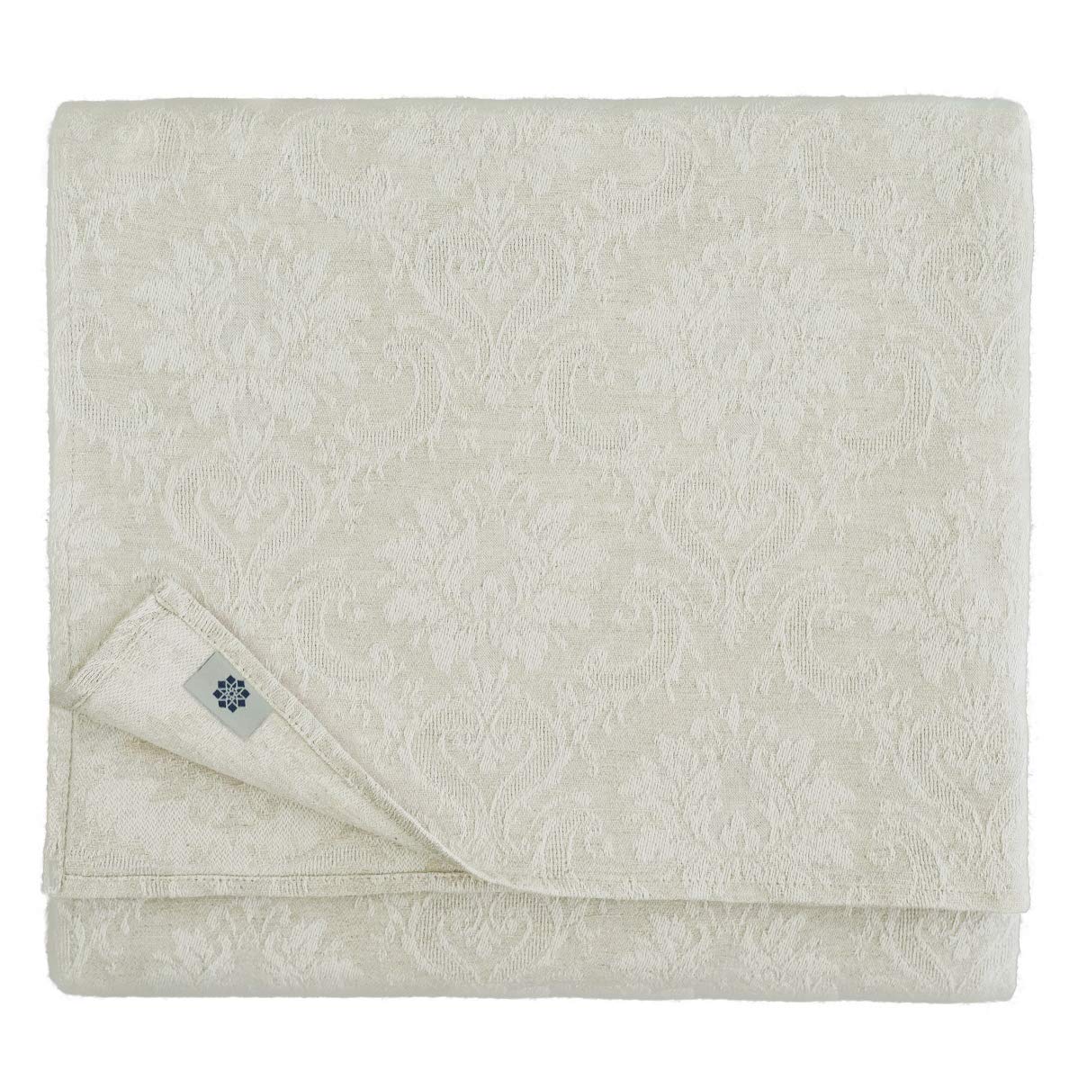 Linen & Cotton Jacquard Damask Tablecloth Table Linen Waverly - 52% Linen, 48% Cotton, Natural Beige (147 x 350 cm) Long Rectangular Table Cloth for Home Decoration Kitchen Dining Wedding Party Feast