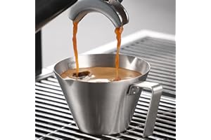 YARRAMATE Espresso Cup with Handle - Stainless Steel Accessories, Double Spout Metal Measuring Cup with Dual Scale, Shot Pitc