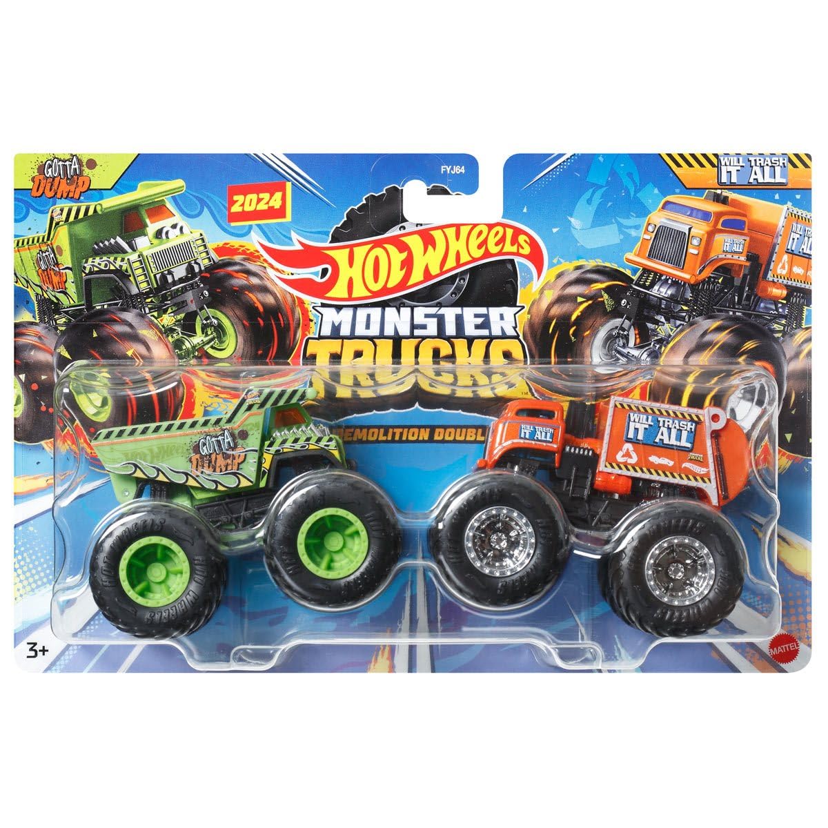 Hot Wheels Monster Trucks Demolition Doubles, 1:64 Scale Toy Monster Trucks (Gotta Dump vs Will Trash It All)
