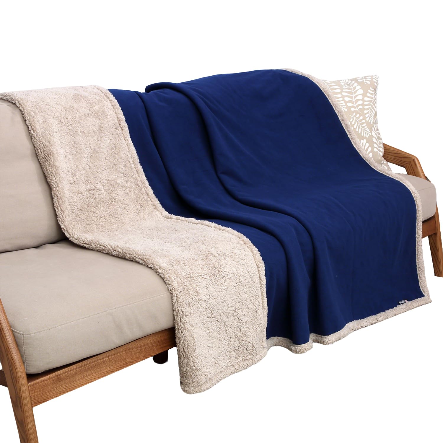 Pawsee Waterproof Dog Blanket Washable, Sherpa Fleece Pet Blanket for Puppies Cats Dogs, Reversible Waterproof Protector Cover for Dog Sofa Bed, 203 x 152 cm, Navy Taupe