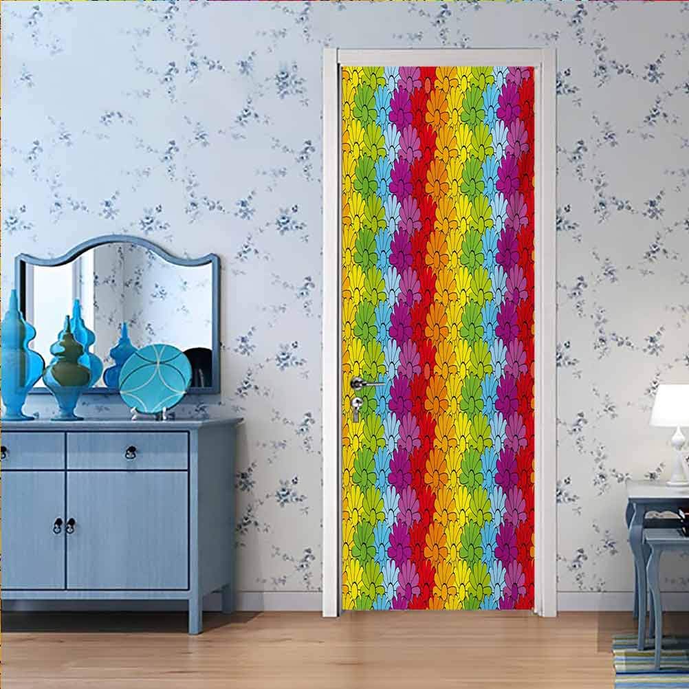 3D SelfAdhesive Wall Mural Decorative Door Stickers, Floral Vibrant Flowers in