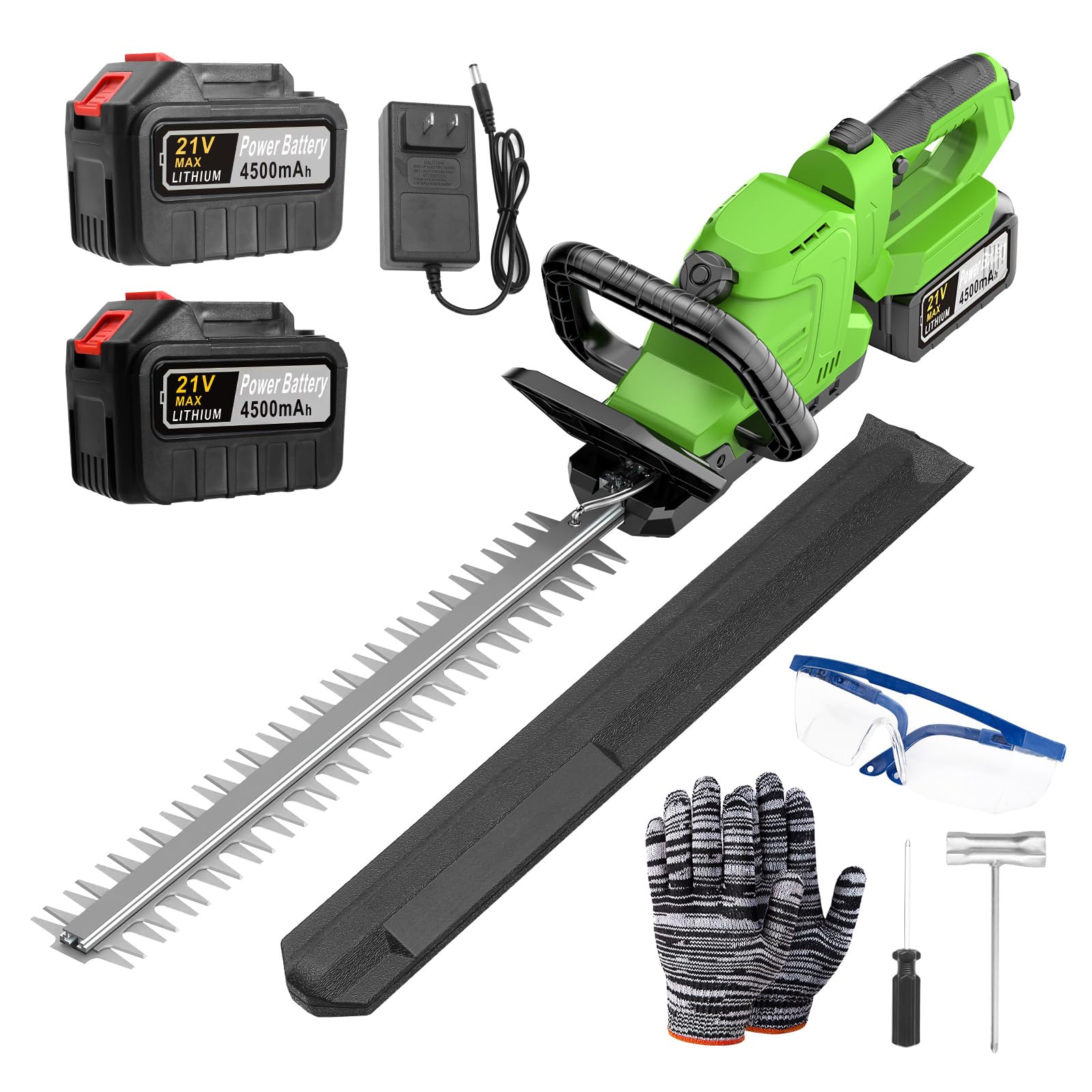 Photo 1 of 20" Hedge Trimmer Cordless, 21V Electric Hedge Trimmer with 2 Pack 4.5Ah Batteries and Charger Included, Goggles, Gloves, Small Bush Trimmer Garden Tools for Tree, Garden, Lawn, Yard