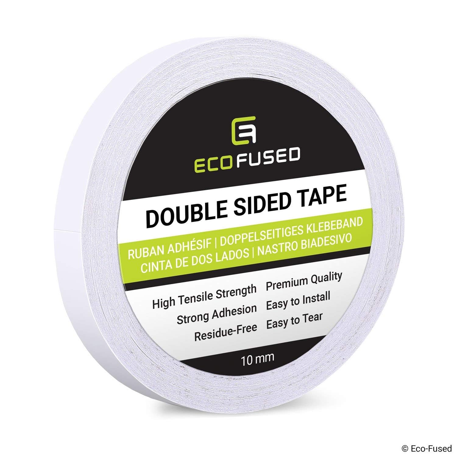 ECO-FUSED Premium Double Sided Adhesive Tape - Width: 0.4 Inch (10 mm) - Length: 55 Yards (50 m) - For Arts and Crafts, DIY and Office - Use on Paper, Glass, Plastic, Wood, Metal and Fabric