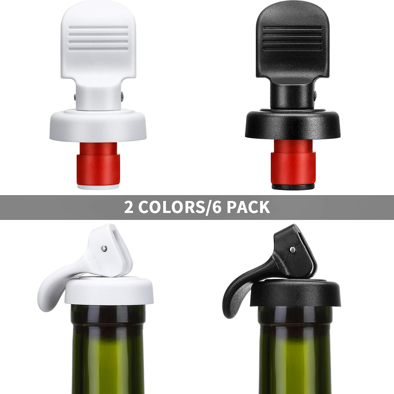 Black and White 6 Reusable Expanding Wine Bottle Stopper Beverage Wine