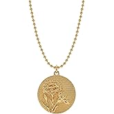 MEVECCO Gold Birth Flower Coin Necklace for Women 12 Month Flower Pendent 18K Gold Plated with Beaded Chain Personalized Embossed Floral Disc Necklace Birthday Gifts