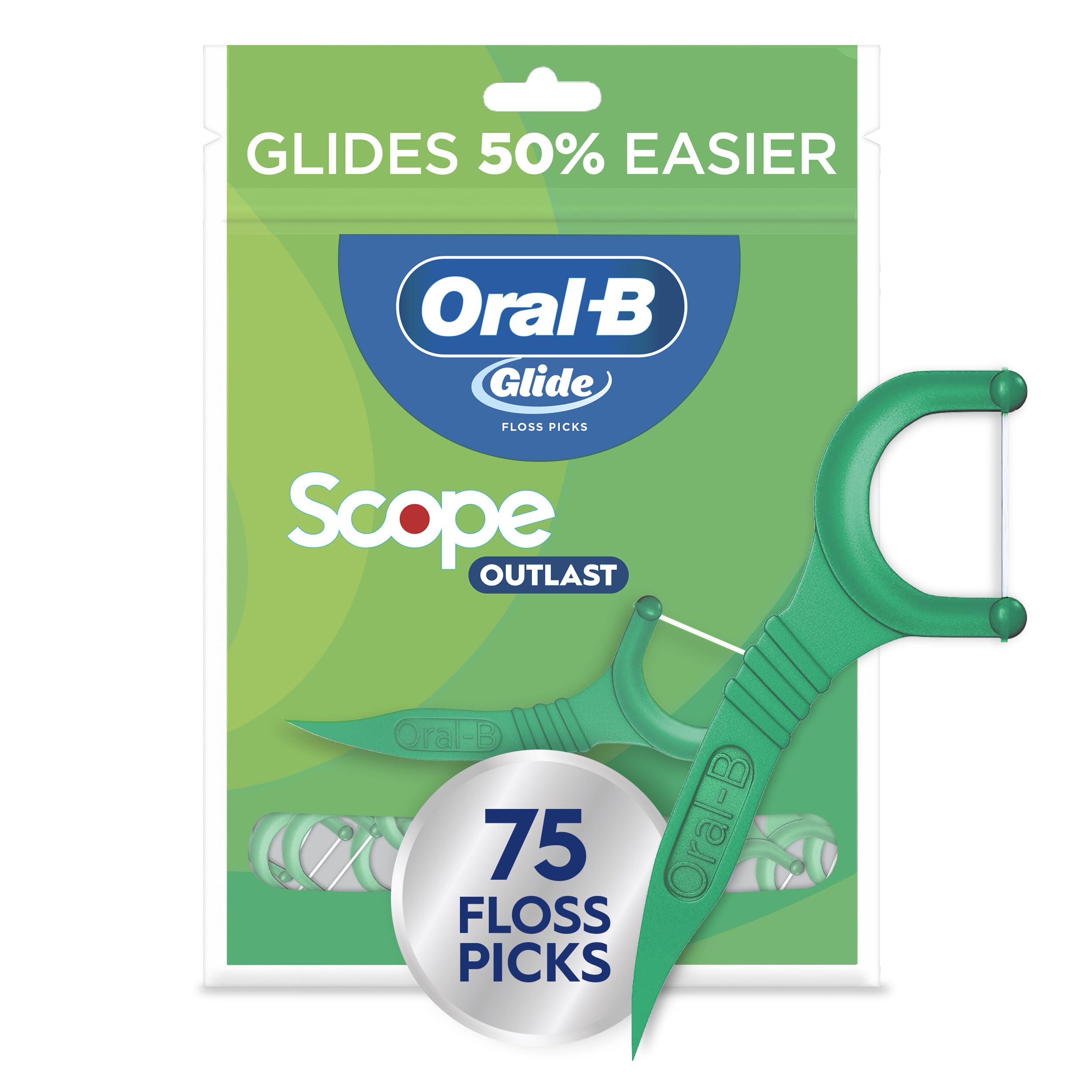 Oral-B Glide Mint Dental Floss Picks with Long Lasting Scope Flavor, 75 Picks