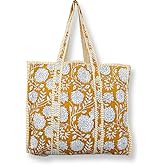 Women's Quilted Cotton Tote Bag Handprinted Reversible Hand Block Print Shoulder Bag Women Handbag Traveling Bag