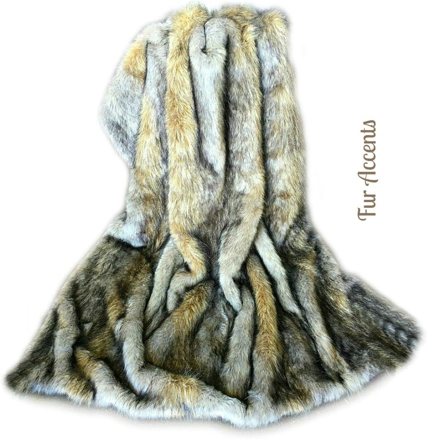 Plush Throw - Luxurious GrayTan and Brown Wolf - Premium Quality Faux Fur - Designer Throw Blanket - Soft Minky Cuddle Fur Lining (5'X7')
