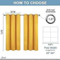 Diraysid Yellow Grommet Blackout Curtains for