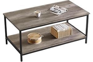 SAYGOER 2-Tier Coffee Table for Living Room Farmhouse Style Center Table with Storage Shelf Rectangle Wood Table for Large or Small Spaces Apartment Home Office, Easy Assembly Gray Wash