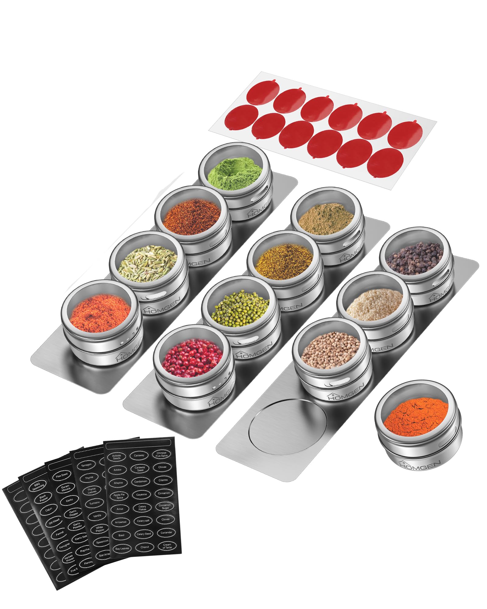 HOMGEN Stainless Steel Spice Jars Set Popular 12pcs Spice Jars Set BBQ Spice Storage Containers Storage Spice Tins Set Stainless Steel Spice Container for Salt Black Pepper ect