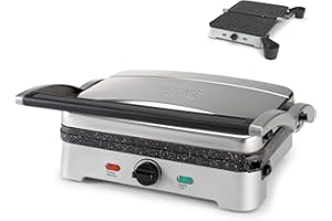 Starfrit Heritage The Rock Panini Press - Rock.Tec Non-Stick Removable Plates - Opens 180 Degrees - Adjustable Temperate Cont
