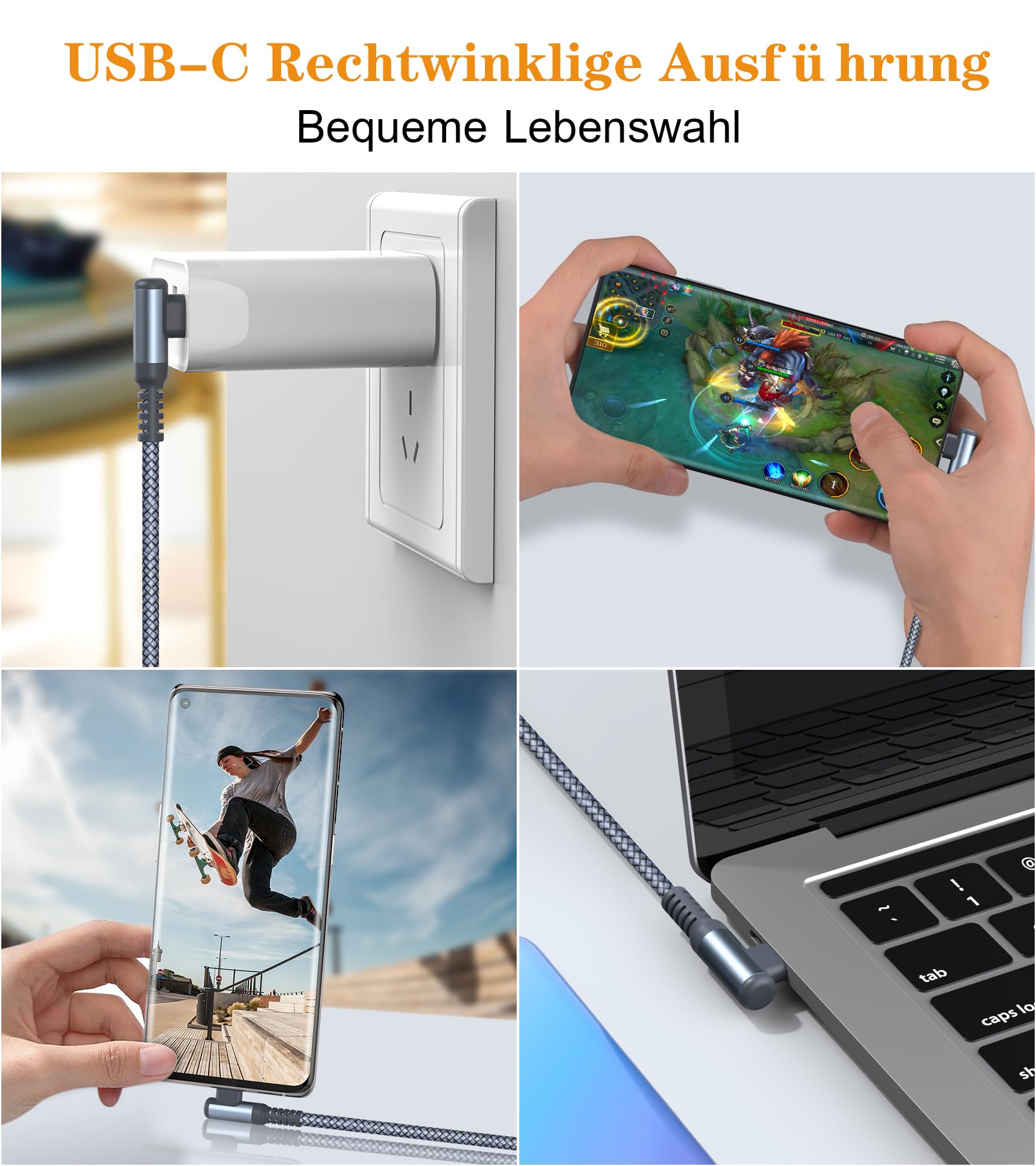 USB C Kabel 3.1A Schnellladung [2Stück 2m], Ladekabel USB C Winkel Type C Kabel Nylon für i Phone 17 16 15 Pro Max,Samsung S26 S25 S24 S23 S22,S21,S20 S10 S9,S8,Note20,M31 M30s M20,A72 A71 A52 A51 6