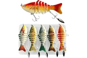 WOEUROI 5 PCS Bionic Swimming Bait, Bass Jointed Swimbait Robotic Fishing Lures for Freshwater, Lifelike Fishing Lures for Bass Trout Crappie Walleye Pike Bluegill