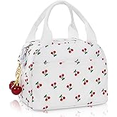 UUYUUY Lunch Bag for Women Cherry Insulated Lunch Box Reusable Cooler Bag Portable Cute Corduroy Leakproof Tote Bags with Keychain for Travel, Work, and Picnic