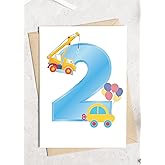 TEEMI-Card for Boys - Happy 1st 2nd 3rd 4th Birthday - Age 1,2,3,4 Tractors Greeting Card - Fun Construction Vehicle Themed Card for Kids - Son, Grandson, Toddler (2nd Birthday)