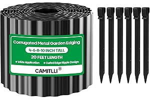 Camitlli Corrugated Metal Garden Edging,Sturdy Tall Landscape Edging Borders with 6pcs Anchor Stakes, Perfect DIY for Flower Beds, Lawn and Pathway,Tree Surrounds,Paver Edges (Black 10"×20FT)
