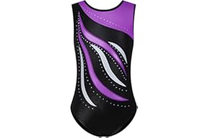 ESHOO Striped Gymnastics Leotards for Girls, One-Piece Dance Ballet Sparkle Gymnastics Athletic Leotards with Diamond