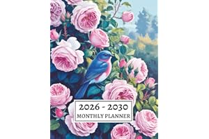2026-2030 Monthly Planner: Five Year Calendar from January 2026 to December 2030 | Large Size - Bluebird with Roses Cover