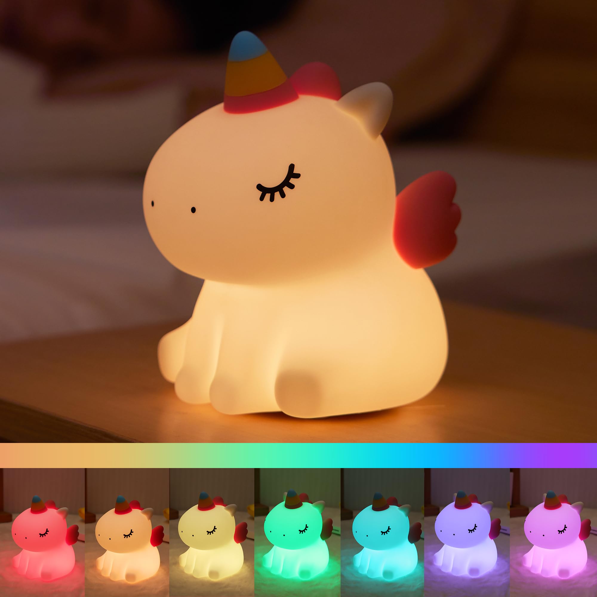 Photo 1 of AGEK Unicorn Night Light for Kids, Cute Silicone Nursery Night Light Dimmable LED Squishy Unicorn Lamp Rechargeable Bedside Touch Lamp for Girls Women Breastfeeding Gifts Bedroom Decor