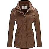 WenVen Women's Casual Military Jacket Cotton Stand Collar Utility Anorak Coat