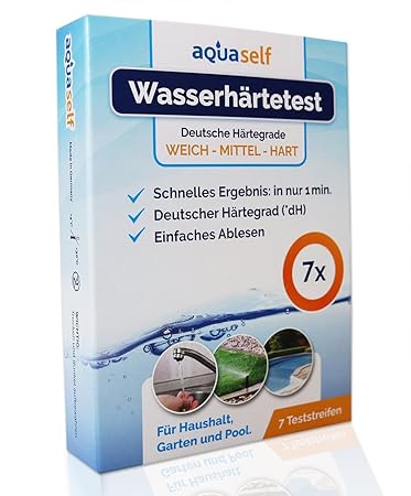 aquaself Wasserhärte Teststreifen – 7 Stück – Deutscher Härtebereich °dH – Wasserhärte testen in weich, mittel und hart - ink