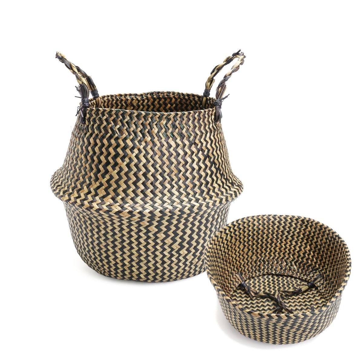 Jeteven Panier Osier Rangement Pliable Tressé à la Main Panier Vintage de Linge Fleur Plante Style Campagne Déco Maison 32 x 28cm