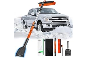 Zanch 2025 Upgrade Extendable 3-in-1 Car Snow Brush and Ice Scraper [45" Extendable Handle] with 360° Rotating Brush Head for Car Windshield Clear Snow, Ice and Frost, for All Cars/Truck/SUV