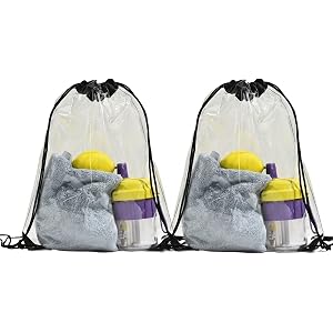 Njiwkiw Clear Drawstring Bags, Waterproof PVC Backpack for Stadium Security Checks, Concerts and Sports Events, Set of 2 Pack