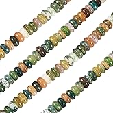 Beadthoven 1 Strand/158pcs Natural Indian Agate Gemstone Rondelle Beads 4x2mm Flat Round Disc Energy Healing Crystal Chakra Stone Beads Spacers for Jewelry Making Bracelets Necklaces DIY Crafts